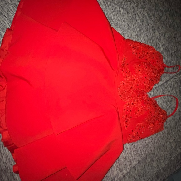 Plus Size - Red Cocktail Dress - Picture 2 of 4